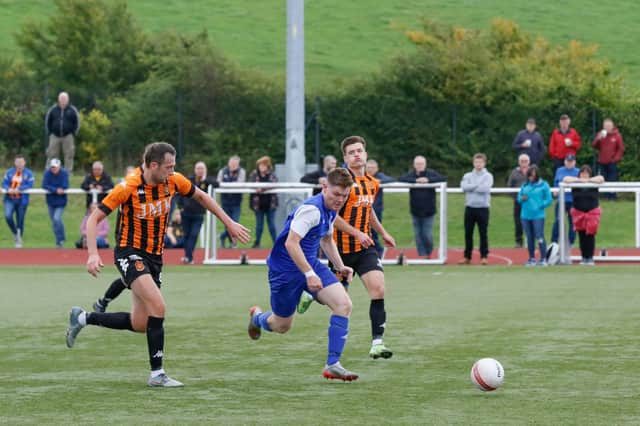 Dominic Small scored a sensational 25-yarder for Carluke Rovers against Auchinleck Talbot on Saturday (Pic by Kevin Ramage)