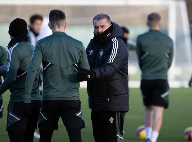 Celtic manager Ange Postecoglou takes a training session on Friday ahead of the match against Kilmarnock.  (Photo by Craig Williamson / SNS Group)