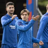 Antonio Colak, Ridvan Yilmaz and Borna Barisic take part in Rangers training ahead of Wednesday's match against Napoli.
