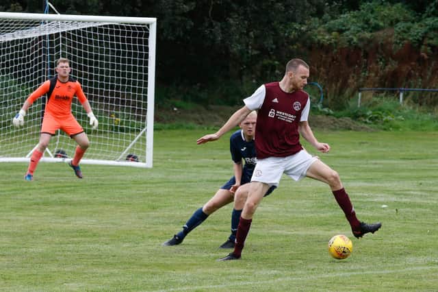 Dylan Dailly netted Carluke's first goal at Dalry (Pic by Kevin Ramage)
