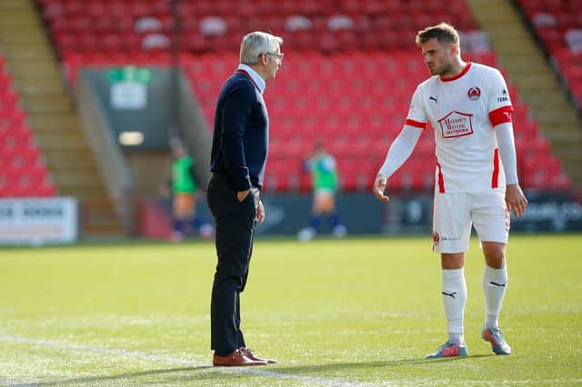 Clyde boss Danny Lennon and his skipper David Goodwillie during the match with Queen's Park (pic: Craig Black Photography)