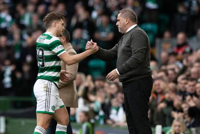Celtic manager Ange Postecoglou hails James Forrest after he scored a hat-trick.