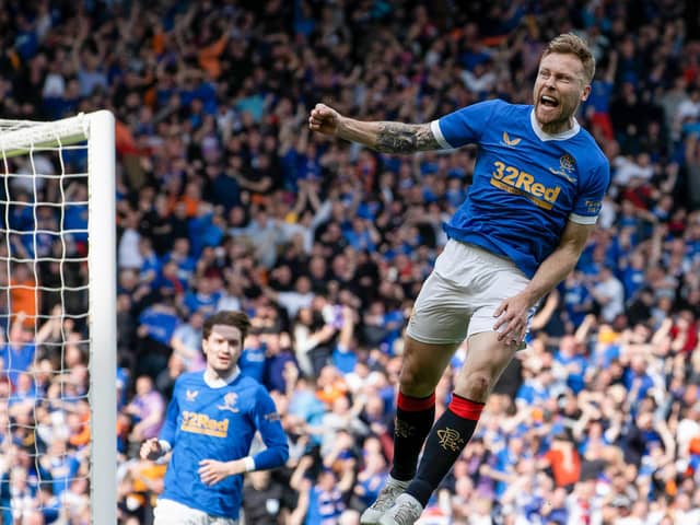 Rangers' Scott Arfield celebrates scoring to make it 1-1 during the Scottish Cup semi-final against Celtic at Hampden. (Photo by Alan Harvey / SNS Group)