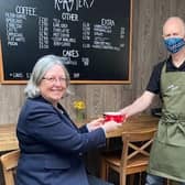 Duncan Stevenson from Glesga Roasters with Councillor Rosie O’Neil, who sits on the FlightPath Fund Committee