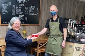 Duncan Stevenson from Glesga Roasters with Councillor Rosie O’Neil, who sits on the FlightPath Fund Committee