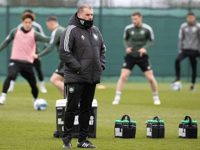 Celtic manager Ange Postecoglou oversees training ahead of Sunday's trip to Kilmarnock.