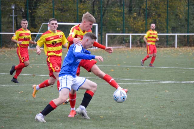 Action from Rossvale's West of Scotland League encounter with Irvine Meadow XI (pic:HT Photography/@dibsy_)