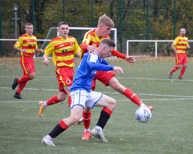 Action from Rossvale's West of Scotland League encounter with Irvine Meadow XI (pic:HT Photography/@dibsy_)