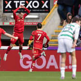 Aberdeen's Bojan Miovski celebrates after opening the scoring against Celtic.