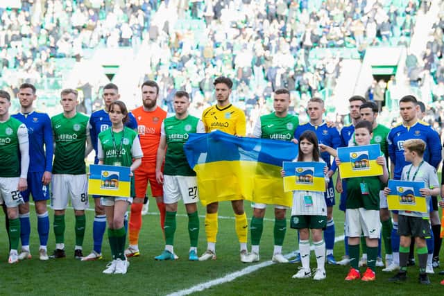 Hibs showed their support for Ukraine and the Dnipro Kids charity ahead of the recent match with St Johnstone