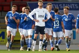 Jack Simpson of Rangers looks dejected after conceding his side's first goal scored by Liam Craig of St Johnstone (not pictured) during the Ladbrokes Scottish Premiership Match between St Johnstone and Rangers at McDiarmid Park on April 21, 2021 in Perth, Scotland. Sporting stadiums around the UK remain under strict restrictions due to the Coronavirus Pandemic as Government social distancing laws prohibit fans inside venues resulting in games being played behind closed doors. (Photo by Willie Vass - Pool/Getty Images)