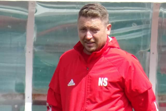 Lesmahagow Juniors player-boss Neil Schoneville doesn't know if he'll return to the starting XI at Arthurlie this Saturday (Pic by David Grimason)