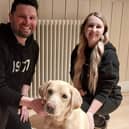 Guide Dog Autumn with Alistair Morton (Kyle) and Vikki McIntyre (Paulette).