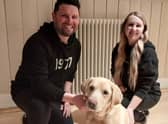 Guide Dog Autumn with Alistair Morton (Kyle) and Vikki McIntyre (Paulette).