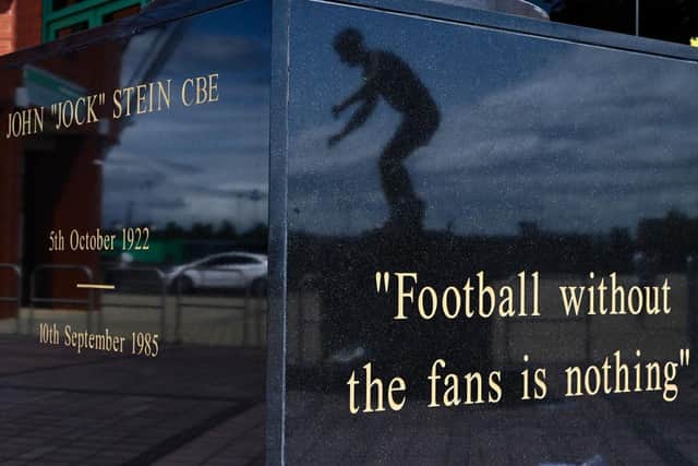 A view of the Jock Stein statue outside Celtic Park in Glasgow. (Photo by Jeff J Mitchell/Getty Images)