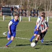 Carluke Rovers' Liam Motherwell appeared to be brought down in the box at Albert but no penalty was given (Pic by Kevin Ramage)