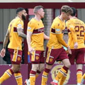 Motherwell players celebrate after Mark O'Hara's second half equaliser against Aberdeen (Pics by Ian McFadyen)