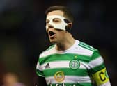 Callum McGregor wore the mask against Rangers, Motherwell and Aberdeen.  (Photo by Craig Williamson / SNS Group)