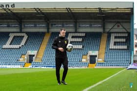 Referee Don Robertson during a pitch inspection ahead of a cinch Premiership match between Dundee and Rangers at the Scot Foam Stadium at Dens Park. (Photo by Ewan Bootman / SNS Group)