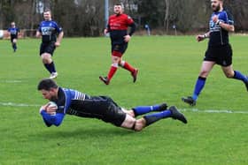 Graham Calder scoring try against Clydebank (Pic by Elaine Neilson)