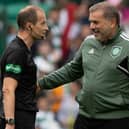 Celtic manager Ange Postecoglou with referee WIllie Collum after the 2-0 friendly win over Norwich City at Celtic Park. (Photo by Craig Williamson / SNS Group)