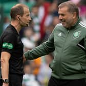 Celtic manager Ange Postecoglou with referee WIllie Collum after the 2-0 friendly win over Norwich City at Celtic Park. (Photo by Craig Williamson / SNS Group)