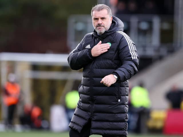 Celtic manager Ange Postecoglou celebrates the 3-0 win over Livingston at full time. (Photo by Alan Harvey / SNS Group)