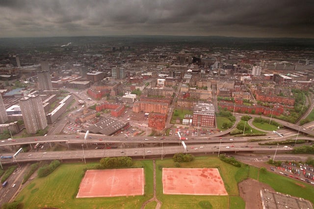 Another aerial view of the M8 winding its way through Charing Cross.