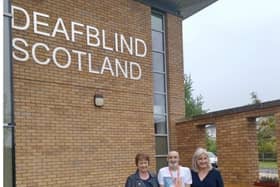 From left, Rona Mackay with one of the centre's supporters and Chief Executive of Deafblind Scotland, Isabella Goldie