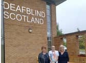 From left, Rona Mackay with one of the centre's supporters and Chief Executive of Deafblind Scotland, Isabella Goldie