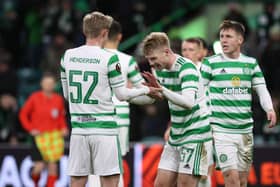 Celtic players celebrate the 3-2 win over Real Betis. (Photo by Alan Harvey / SNS Group)