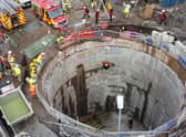 The hands-on training involved the recovery of an injured person from the bottom of the storm tank, using ropes.