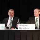Celtic manager Ange Postecoglou attended his first club AGM as he sat alongside acting chief executive Michael Nicholson. (Photo by Craig Williamson / SNS Group)