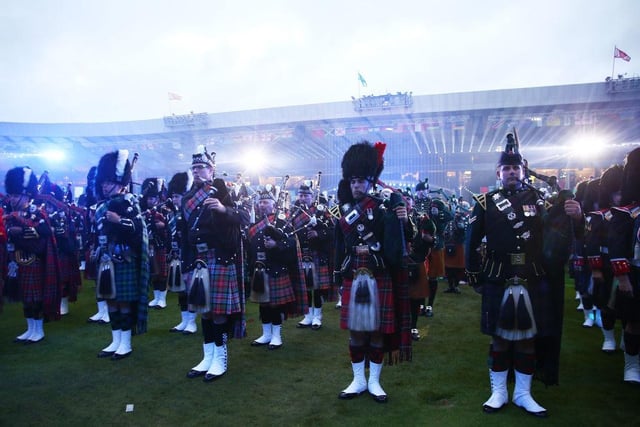The Royal Edinburgh Tattoo performs during the Closing Ceremony for the Glasgow 2014 Commonwealth Games at Hampden Park on August 3, 2014 in Glasgow.