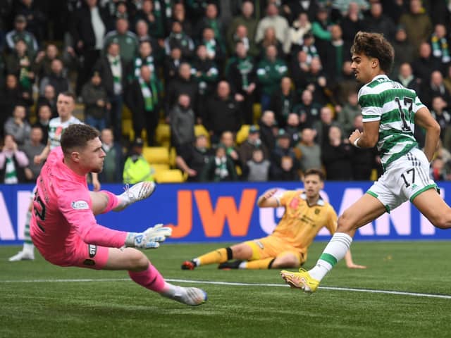 Celtic's Jota scores to make it 3-0 against Livingston on Sunday.