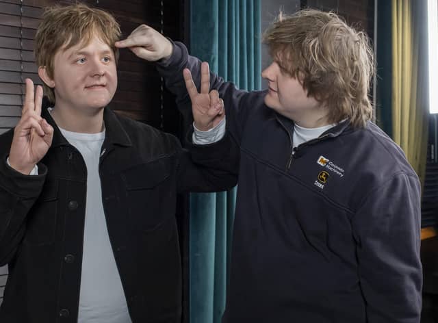 No.1 recording artist Lewis Capaldi meets his new Madame Tussauds waxwork figure, due to go on display in Blackpool Picture: Anthony Devlin