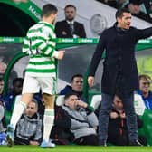 Rangers manager Giovanni van Bronckhorst tries to make a point to his players during the Old Firm clash at Celtic Park. (Photo by Rob Casey / SNS Group)