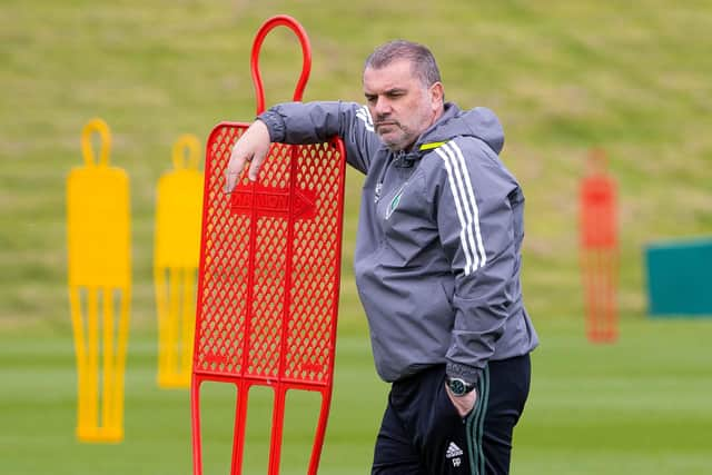 Ange Postecoglou takes Celtic training in preparation for Wednesday's trip to Hibs. (Photo by Craig Williamson / SNS Group)