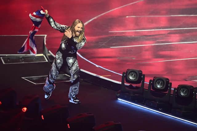 Sam Ryder, representing the UK, onstage at the final of the Eurovision Song contest 2022 held in May this year in Turin. (Photo by Marco Bertorello/Getty Images)