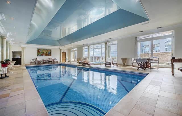 The indoor pool has a steam room and changing room.