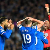 Rangers defender James Sands is sent off in the 55th minute of the Champions League defeat to Napoli at Ibrox. (Photo by ANDY BUCHANAN/AFP via Getty Images)