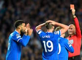 Rangers defender James Sands is sent off in the 55th minute of the Champions League defeat to Napoli at Ibrox. (Photo by ANDY BUCHANAN/AFP via Getty Images)