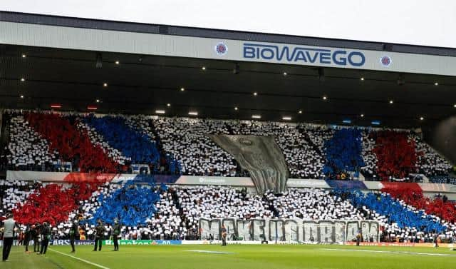 'Make Us Dream': Rangers fans' tifo display before the Europa League Quarter Final 2nd Leg with SC Braga.  (Photo by Alan Harvey / SNS Group)