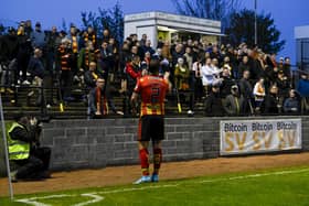 Richard Foster exchanges words with the Partick Thistle fans during a 3-1 defeat to Ayr United at Somerset Park on April 29. (Photo by Rob Casey / SNS Group)