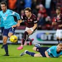 Dougie Imrie (1st left) in action for Hamilton Accies against Hearts (Pic by Neil Hanna)