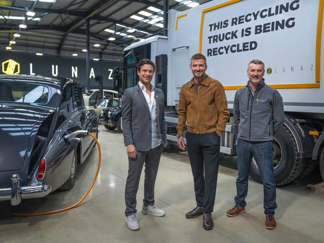David Beckham with Lunaz founders David Lorenz and Jon Hilton