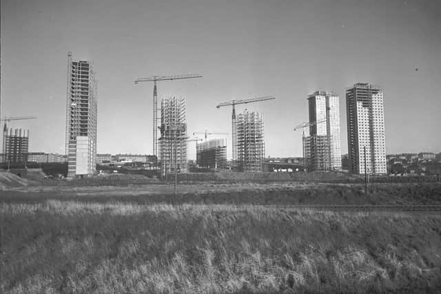 Multi-storey flats being built at Red Road in Glasgow in November 1965.