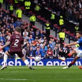 Rangers' Cyriel Dessers (second right) attempts a shot on goal during the Scottish Gas Scottish Cup semi-final match at Hampden Park, Glasgow
