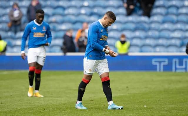 Disconsolate Rangers captain James Tavernier trudges off the pitch after his team's 2-1 defeat to Celtic at Ibrox on Sunday. (Photo by Craig Williamson / SNS Group)