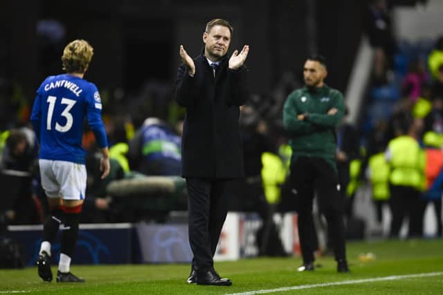 Rangers manager Michael Beale applauds at full time after the 2-2 draw with PSV. (Photo by Rob Casey / SNS Group)